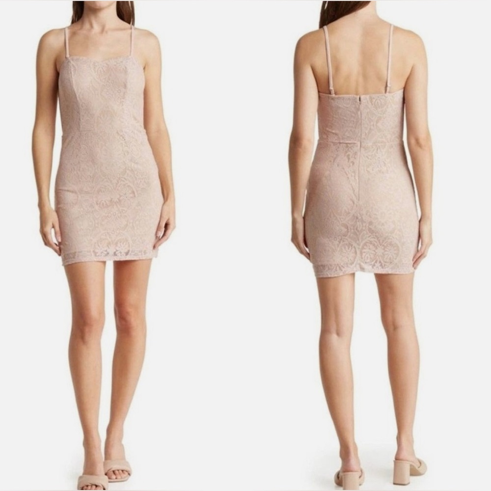 Dress the Population Leanne Lace Mini Dress Blush Pink Nude Women’s 2XL
